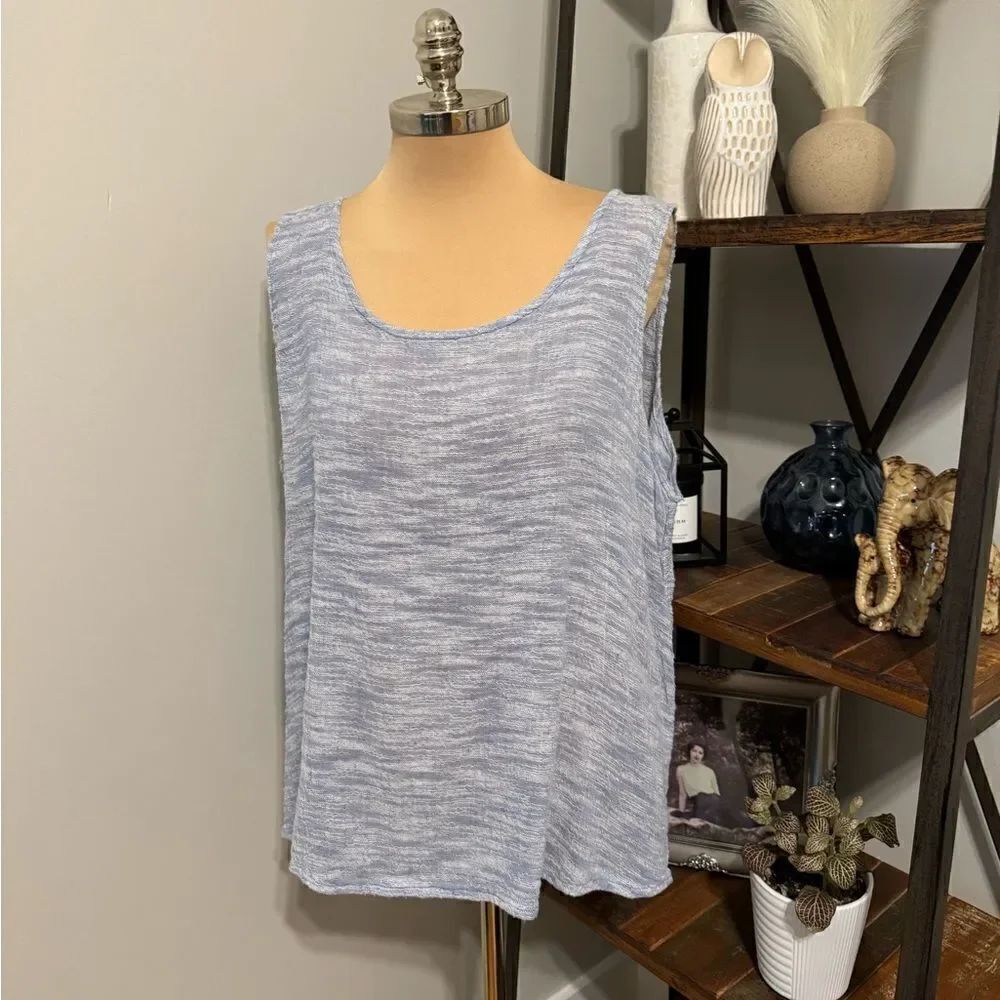 Flax Linen Boxy Sleeveless Tank Top Sky Blue Womens XLarge Lagenlook